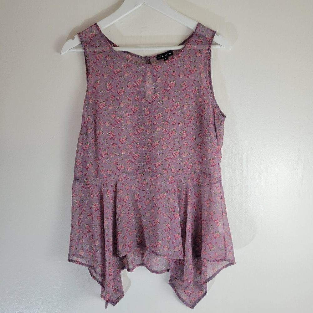 Plum Floral Sheer Waterfall Summer Top